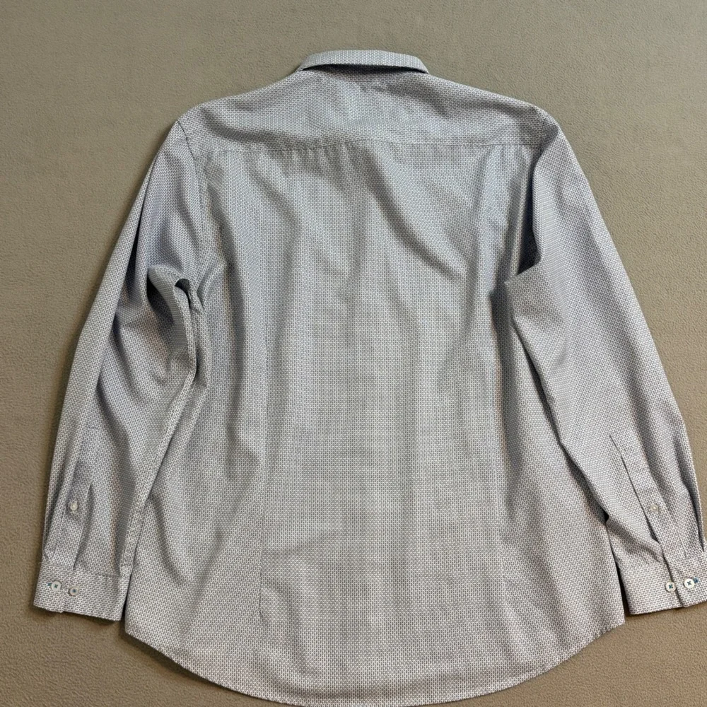 C-LAB NYC Mens XL Slim Fit 4 Way Stretch Blue Geometric Button Down Shirt 17.5 - Picture 3 of 9